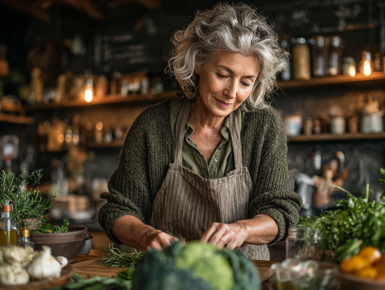 Щастливи възрастни хора готвят здравословна храна
